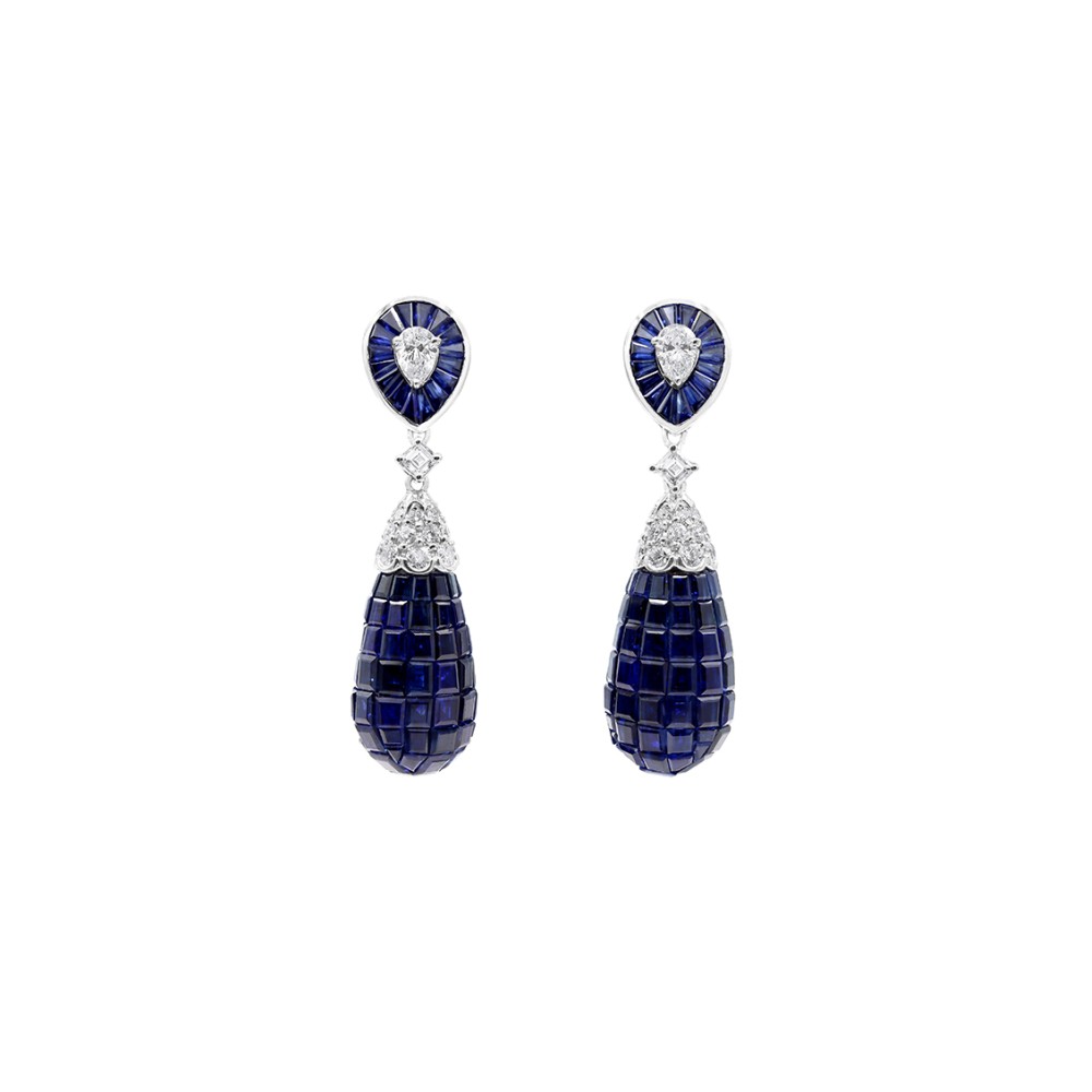 Platinum Invisibly Set Sapphire - Diamond Earrings